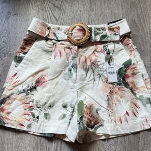 Express Cream Floral High Waist Shorts
